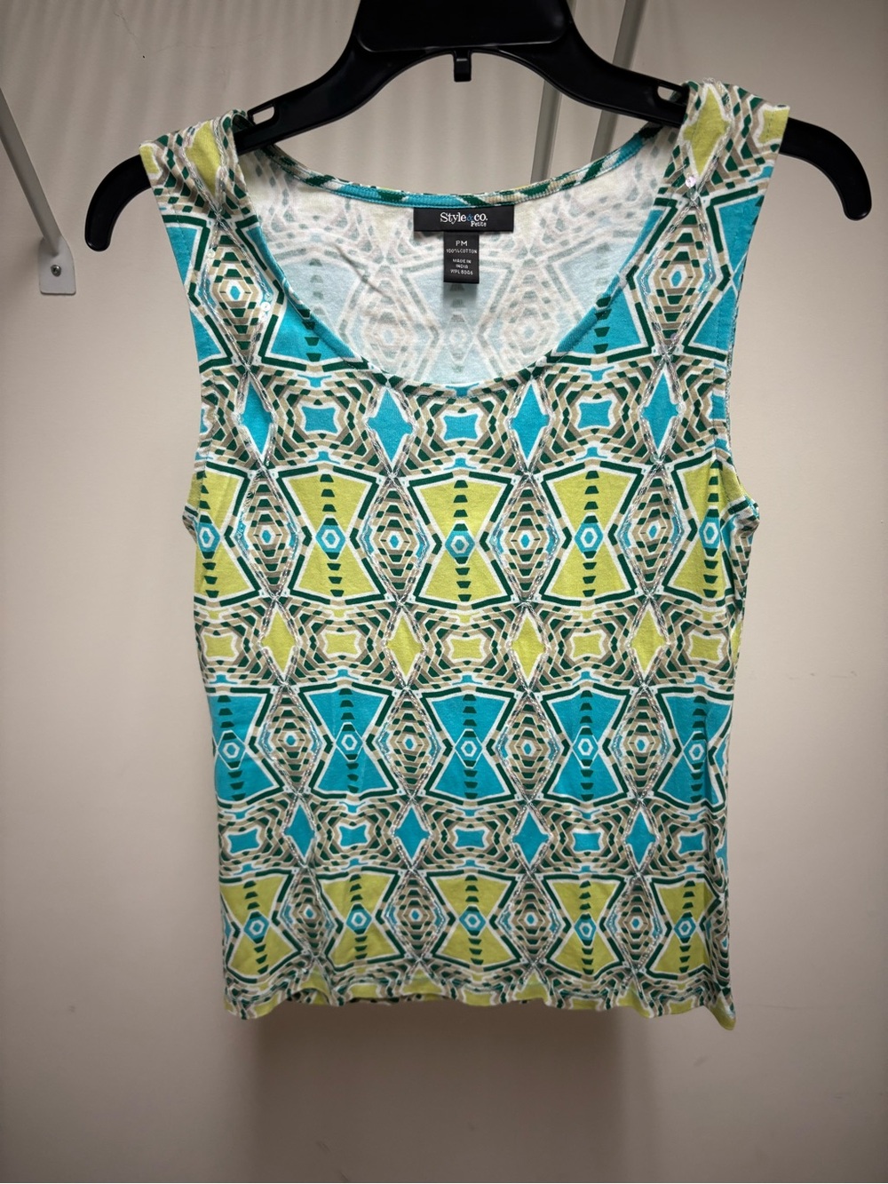 Style & Co. Geometric Print Tank Top in Teal and Lime